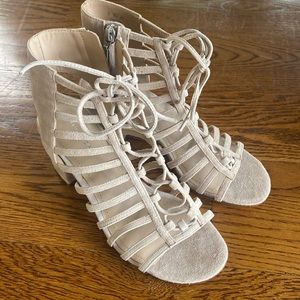 Pour La Victoire Beige Lace-Up Sandals